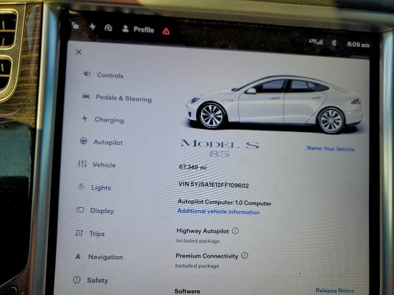 Photo 9 from auction – 2015 TESLA MODEL S with VIN 5YJSA1E12FF109602