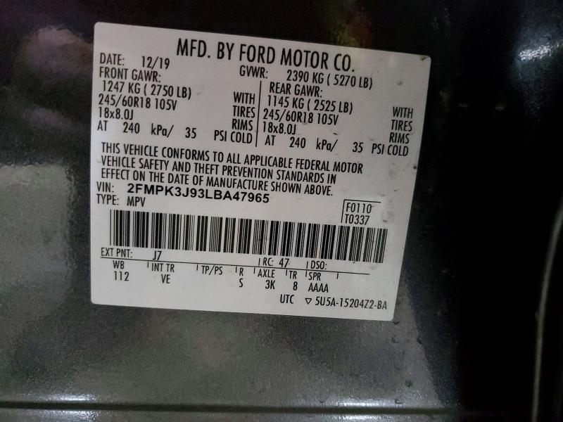 Photo 14 from auction – 2020 FORD EDGE with VIN 2FMPK3J93LBA47965