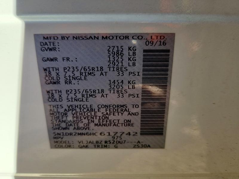 Photo 14 from auction – 2017 NISSAN PATHFINDER with VIN 5N1DR2MN6HC617742