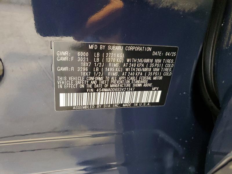 Photo 14 from auction – 2025 SUBARU ASCENT with VIN 4S4WMADD6S3421347