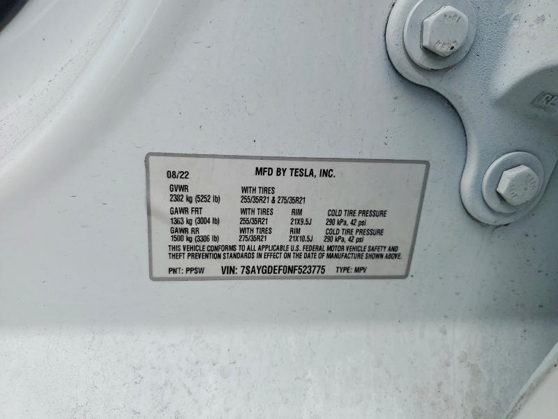 Photo 14 from auction – 2022 TESLA MODEL Y with VIN 7SAYGDEF0NF523775