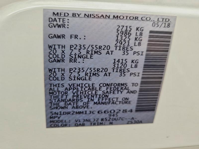 Photo 14 from auction – 2018 NISSAN PATHFINDER with VIN 5N1DR2MM1JC660284