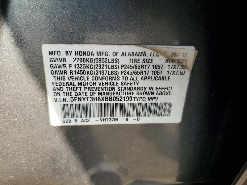 Photo 14 from auction – 2011 HONDA PILOT EXL with VIN 5FNYF3H6XBB052199