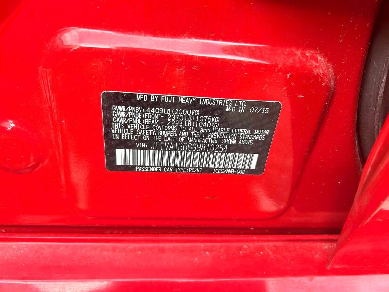 Photo 10 from auction – 2016 SUBARU WRX with VIN JF1VA1B66G9810254