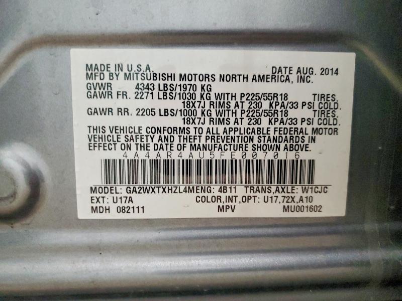 Photo 14 from auction – 2015 MITSUBISHI OUTLANDER with VIN 4A4AR4AU5FE007016