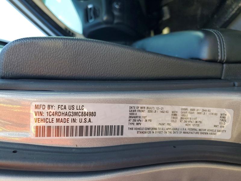 Photo 14 from auction – 2021 DODGE DURANGO SX with VIN 1C4RDHAG3MC884980