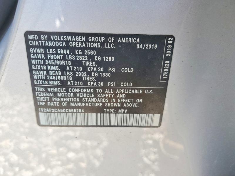 Photo 14 from auction – 2019 VOLKSWAGEN ATLAS with VIN 1V2AP2CA5KC565294