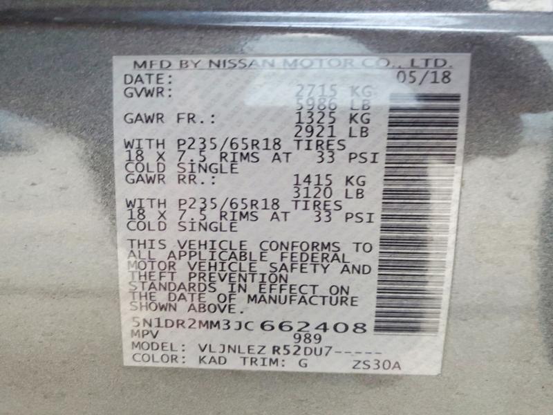 Photo 14 from auction – 2018 NISSAN PATHFINDER with VIN 5N1DR2MM3JC662408