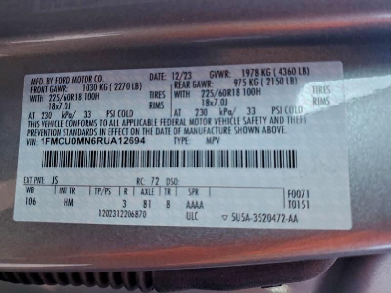 Photo 14 from auction – 2024 FORD ESCAPE ST with VIN 1FMCU0MN6RUA12694