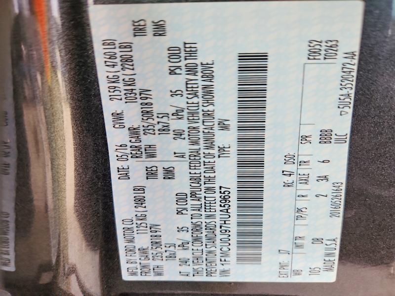 Photo 14 from auction – 2017 FORD ESCAPE TIT with VIN 1FMCU0J97HUA59657