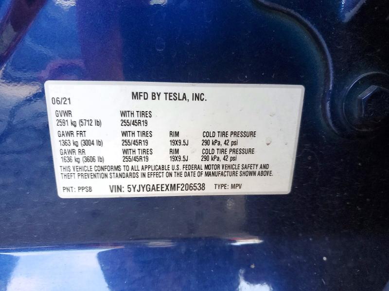 Photo 14 from auction – 2021 TESLA MODEL Y with VIN 5YJYGAEEXMF206538