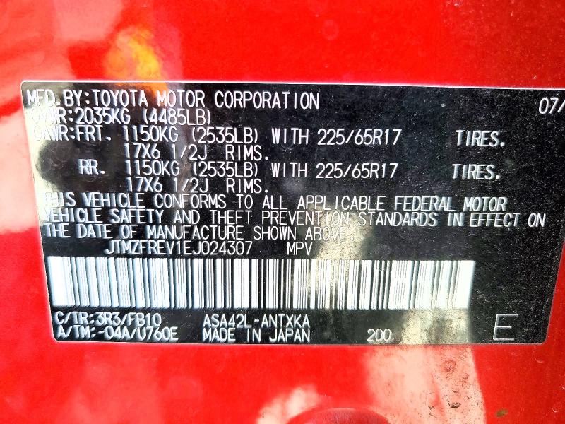Photo 14 from auction – 2014 TOYOTA RAV4 LE with VIN JTMZFREV1EJ024307