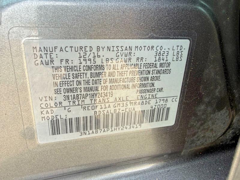 Photo 10 from auction – 2017 NISSAN SENTRA with VIN 3N1AB7AP1HY243419