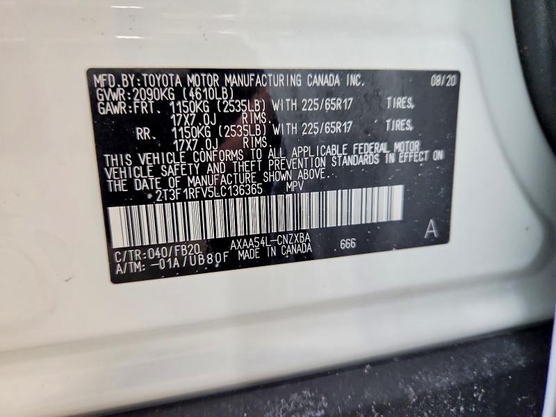 Photo 14 from auction – 2020 TOYOTA RAV4 LE with VIN 2T3F1RFV5LC136365