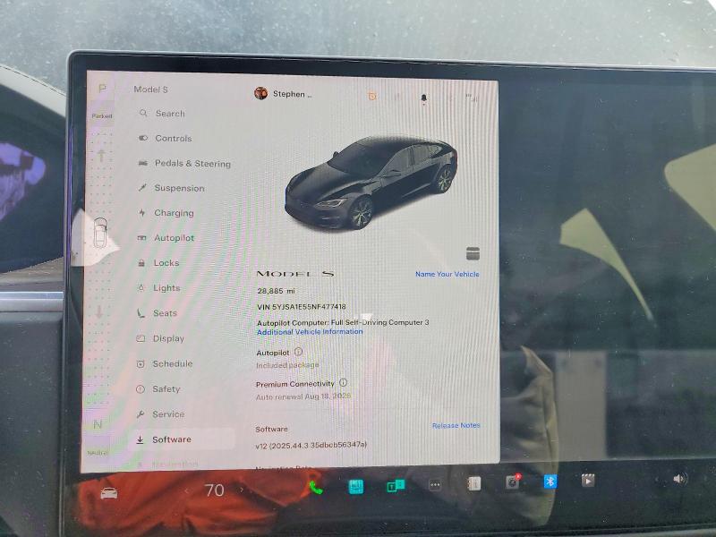 Photo 9 from auction – 2022 TESLA MODEL S with VIN 5YJSA1E55NF477418