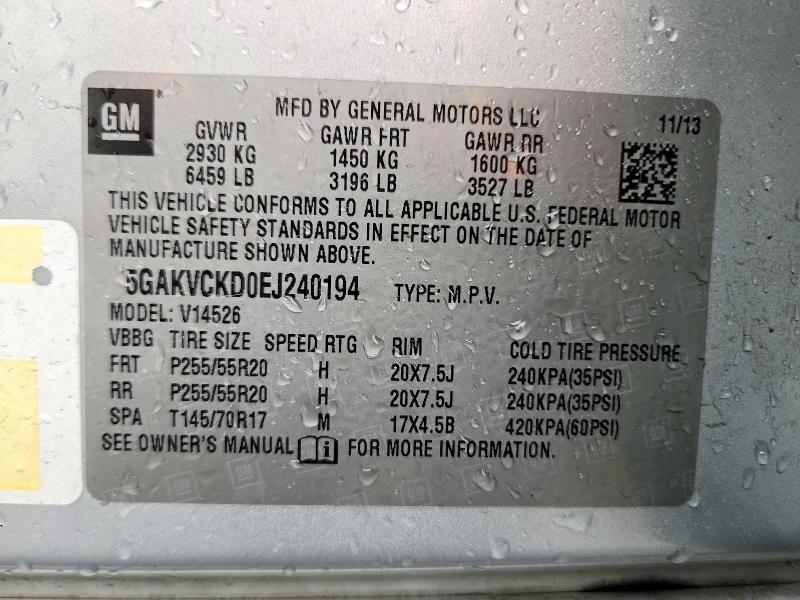 Photo 14 from auction – 2014 BUICK ENCLAVE with VIN 5GAKVCKD0EJ240194