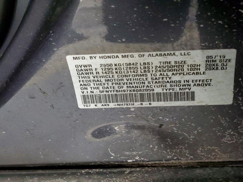 Photo 14 from auction – 2019 HONDA PILOT TOUR with VIN 5FNYF6H97KB082059