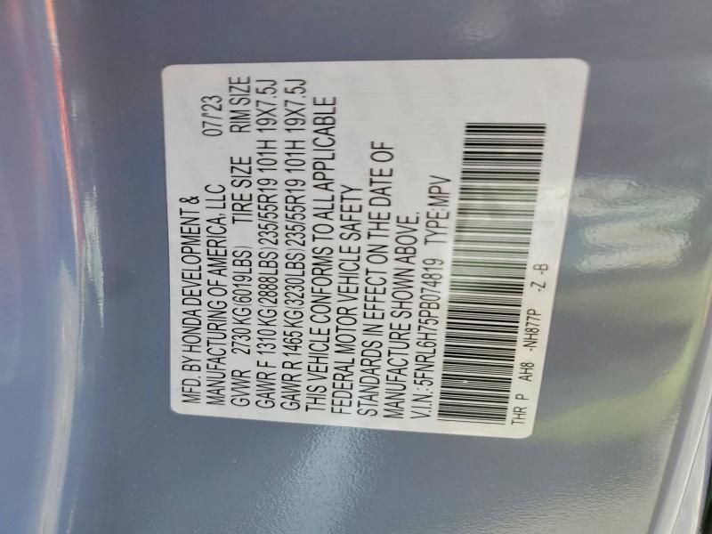 Photo 14 from auction – 2023 HONDA ODYSSEY SP with VIN 5FNRL6H75PB074819