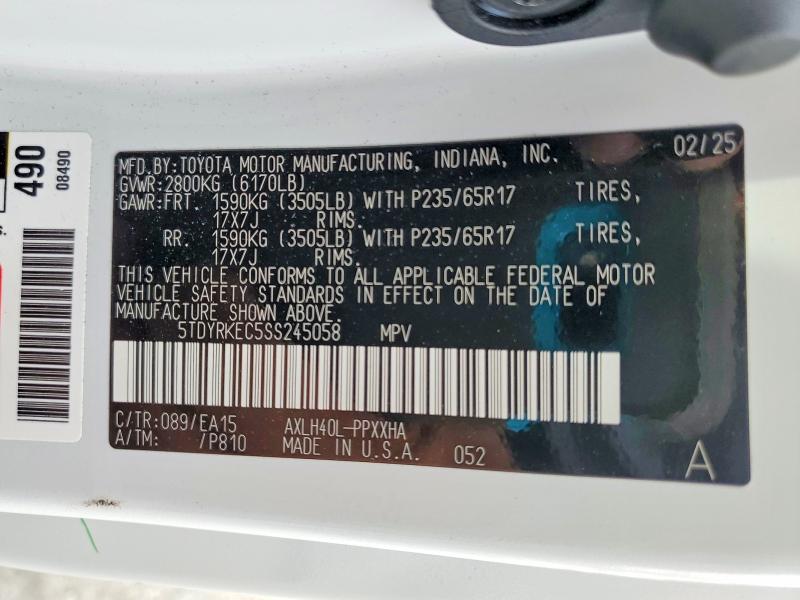 Photo 14 from auction – 2025 TOYOTA SIENNA with VIN 5TDYRKEC5SS245058