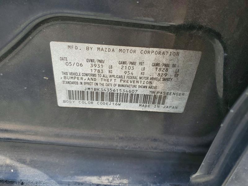 Photo 14 from auction – 2006 MAZDA 3 HATCHBAC with VIN JM1BK343561534607