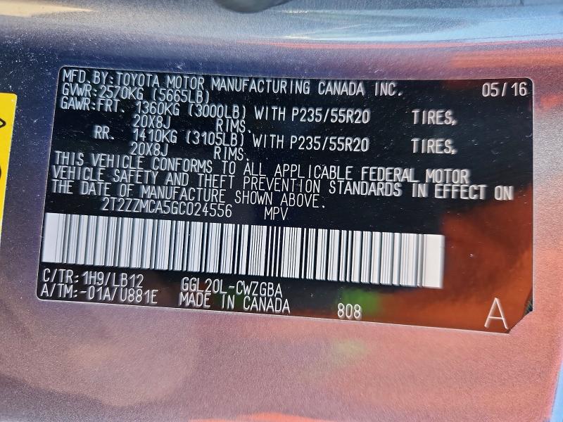 Photo 14 from auction – 2016 LEXUS RX 350 with VIN 2T2ZZMCA5GC024556