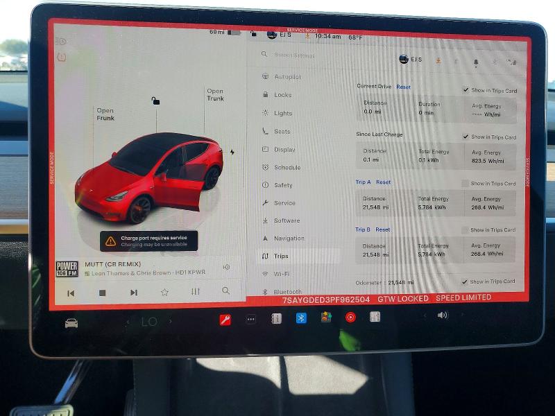 Photo 9 from auction – 2023 TESLA MODEL Y with VIN 7SAYGDED3PF962504