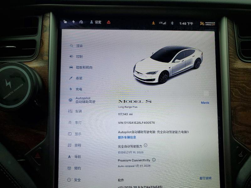 Photo 9 from auction – 2020 TESLA MODEL S with VIN 5YJSA1E28LF400576