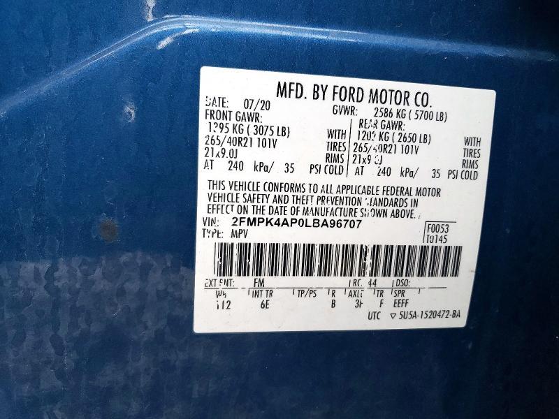 Photo 14 from auction – 2020 FORD EDGE ST with VIN 2FMPK4AP0LBA96707
