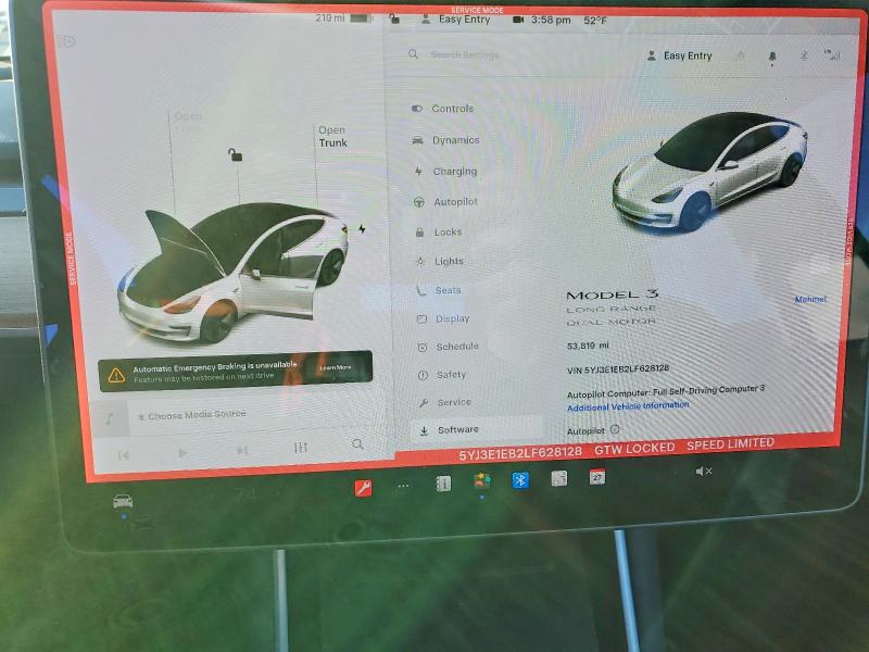 Photo 9 from auction – 2020 TESLA MODEL 3 with VIN 5YJ3E1EB2LF628128