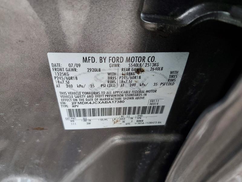 Photo 14 from auction – 2010 FORD EDGE SEL with VIN 2FMDK4JCXABA17380