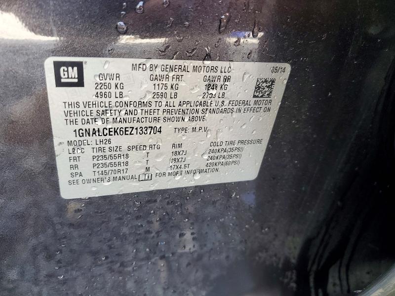 Photo 14 from auction – 2014 CHEVROLET EQUINOX with VIN 1GNALCEK6EZ133704