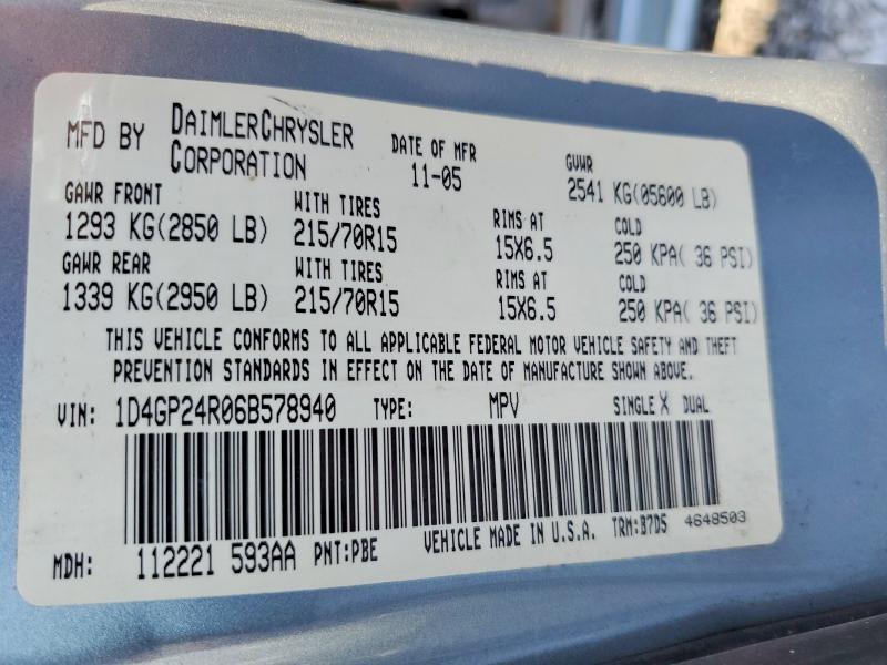 Photo 14 from auction – 2006 DODGE GRAND CARA with VIN 1D4GP24R06B578940