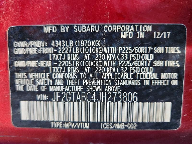 Photo 14 from auction – 2018 SUBARU CROSSTREK with VIN JF2GTABC4JH273806