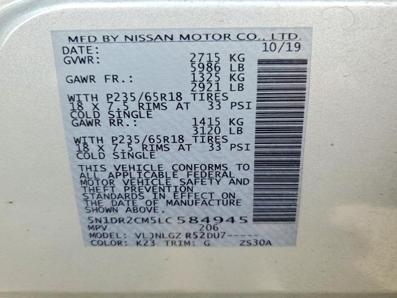 Photo 14 from auction – 2020 NISSAN PATHFINDER with VIN 5N1DR2CM5LC584945