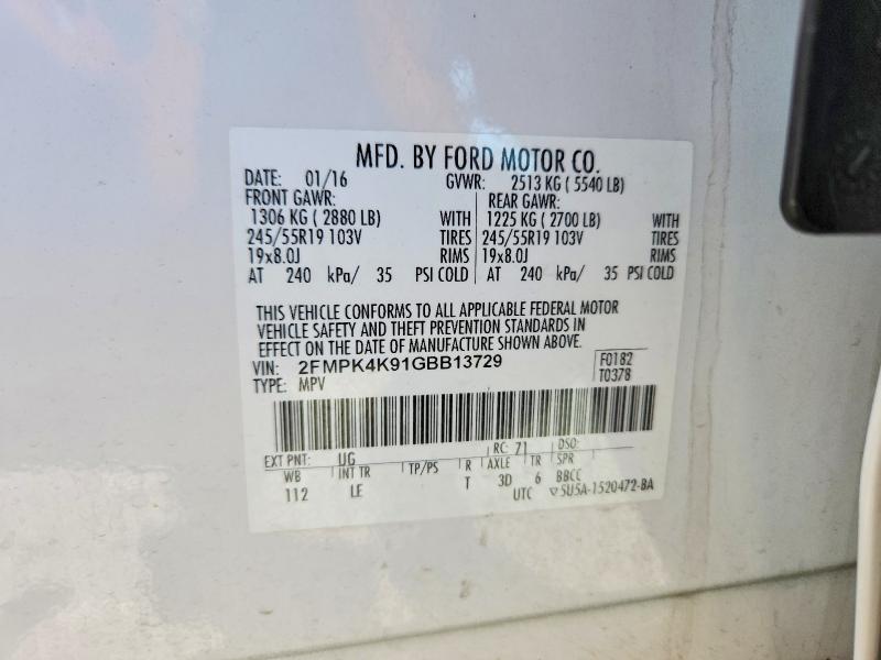 Photo 14 from auction – 2016 FORD EDGE TITAN with VIN 2FMPK4K91GBB13729