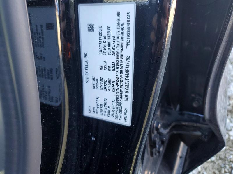 Photo 14 from auction – 2022 TESLA MODEL 3 with VIN 5YJ3E1EA4NF147792