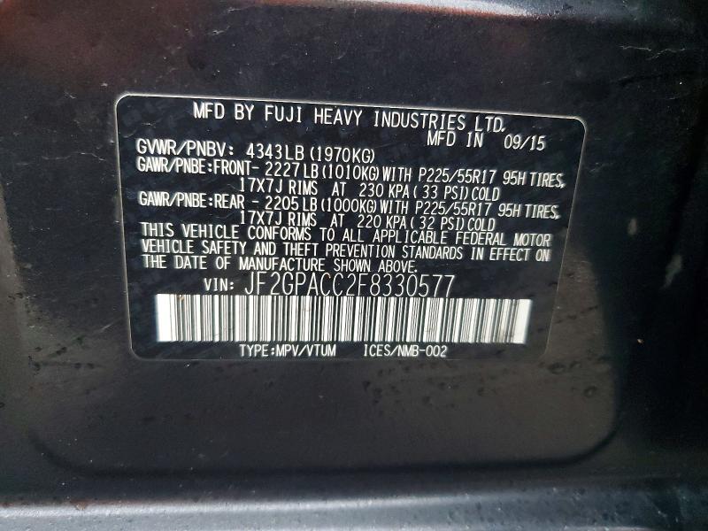 Photo 14 from auction – 2015 SUBARU XV CROSSTR with VIN JF2GPACC2F8330577