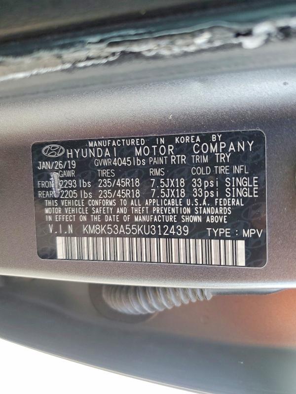 Photo 14 from auction – 2019 HYUNDAI KONA ULTIM with VIN KM8K53A55KU312439