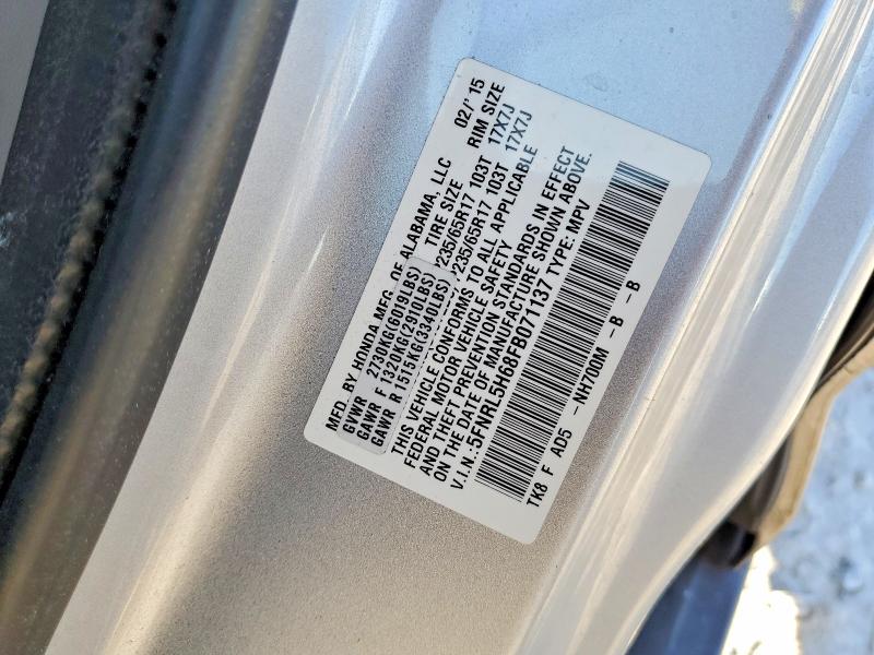 Photo 14 from auction – 2015 HONDA ODYSSEY EX with VIN 5FNRL5H68FB071137
