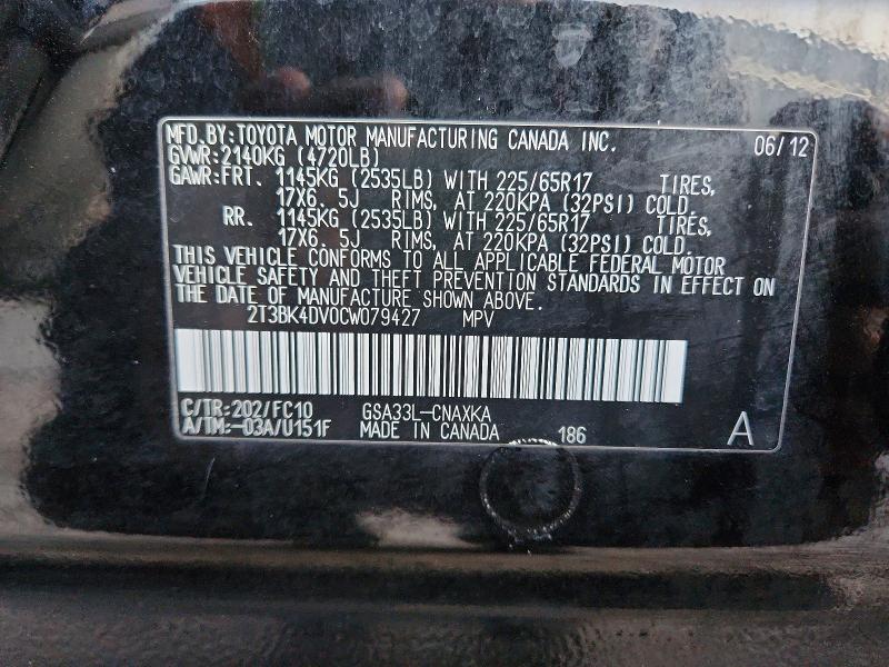 Photo 14 from auction – 2012 TOYOTA RAV4 with VIN 2T3BK4DV0CW079427