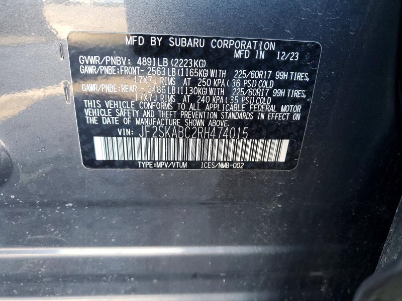 Photo 14 from auction – 2024 SUBARU FORESTER with VIN JF2SKABC2RH474015