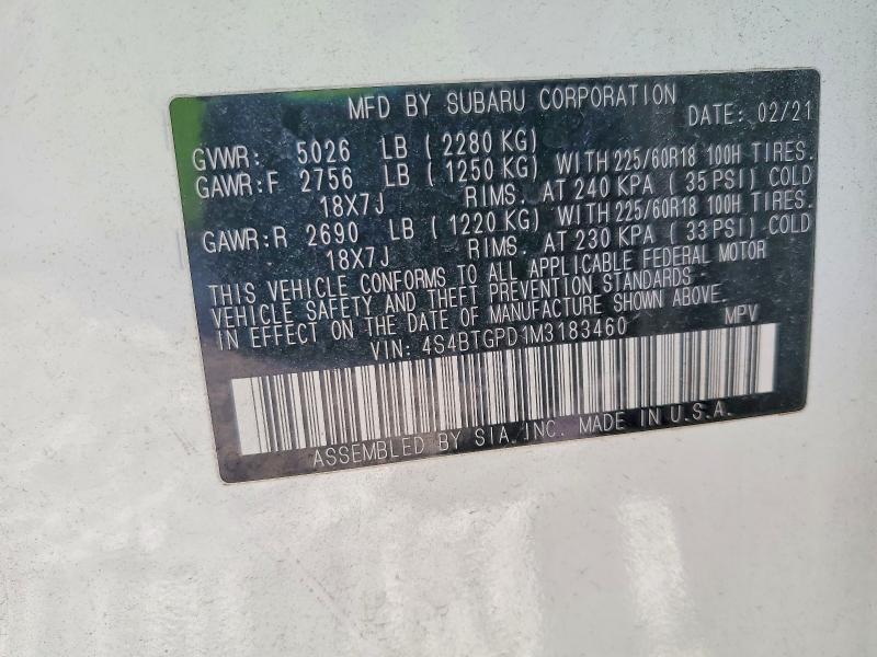 Photo 14 from auction – 2021 SUBARU OUTBACK TO with VIN 4S4BTGPD1M3183460