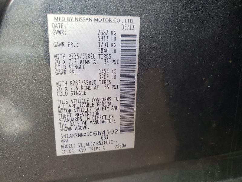 Photo 14 from auction – 2013 NISSAN PATHFINDER with VIN 5N1AR2MNXDC664592