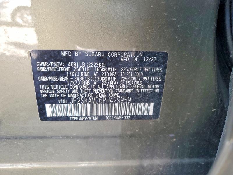 Photo 14 from auction – 2023 SUBARU FORESTER W with VIN JF2SKAMC6PH429959