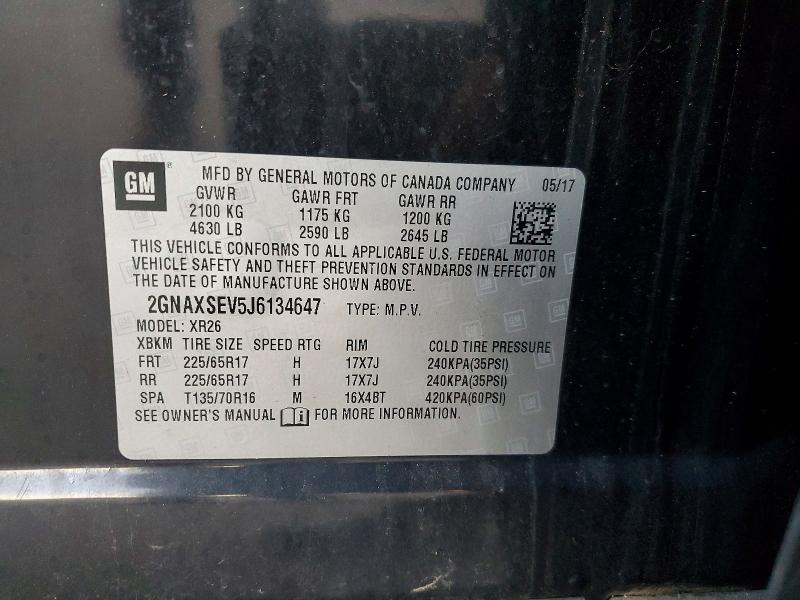 Photo 14 from auction – 2018 CHEVROLET EQUINOX LT with VIN 2GNAXSEV5J6134647