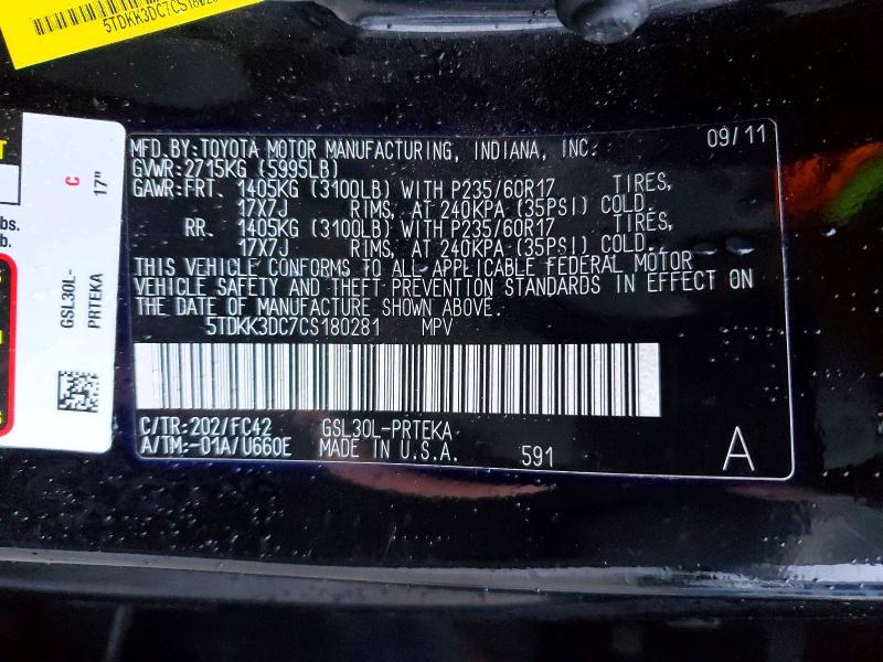Photo 14 from auction – 2012 TOYOTA SIENNA LE with VIN 5TDKK3DC7CS180281