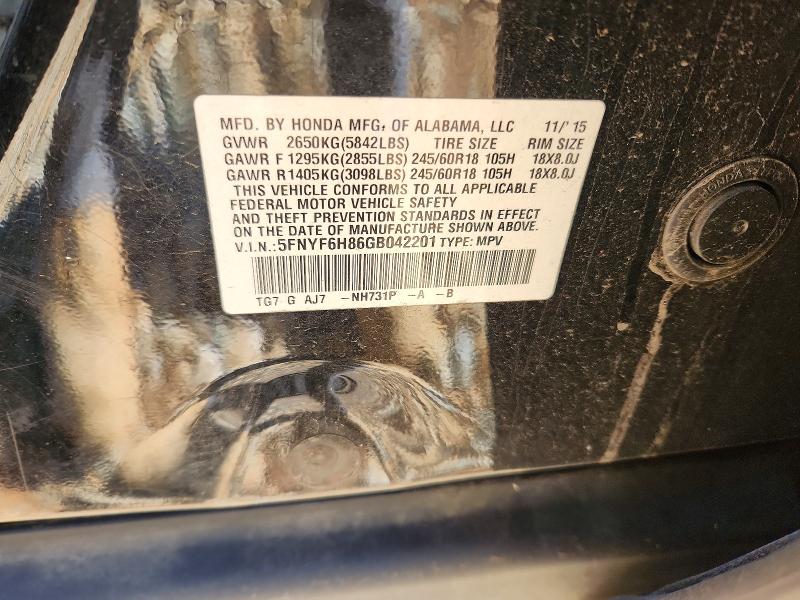 Photo 14 from auction – 2016 HONDA PILOT with VIN 5FNYF6H86GB042201