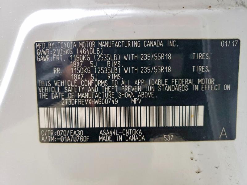 Photo 14 from auction – 2017 TOYOTA RAV4 LIMIT with VIN 2T3DFREVXHW600749