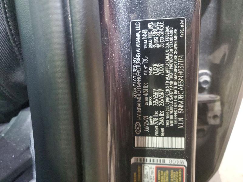 Photo 14 from auction – 2022 HYUNDAI TUCSON SEL with VIN 5NMJBCAE5NH037174