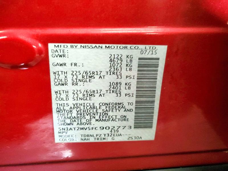 Photo 14 from auction – 2015 NISSAN ROGUE S with VIN 5N1AT2MV5FC902773